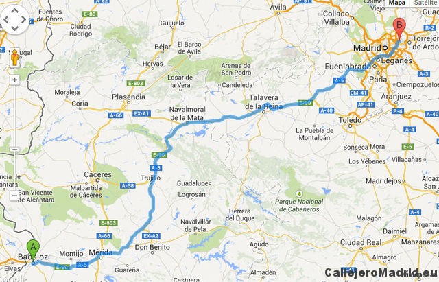 Mapa trayecto Badajoz / Aeropuerto Barajas
