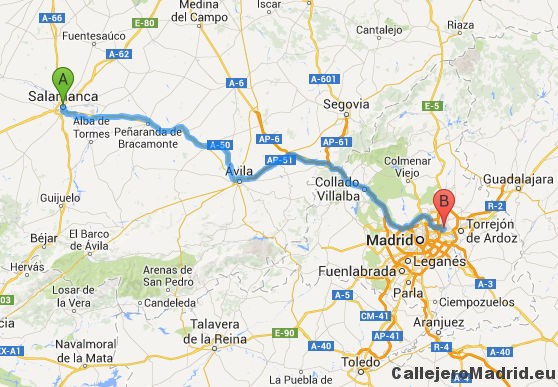 Mapa trayecto Salamanca / Aeropuerto Barajas