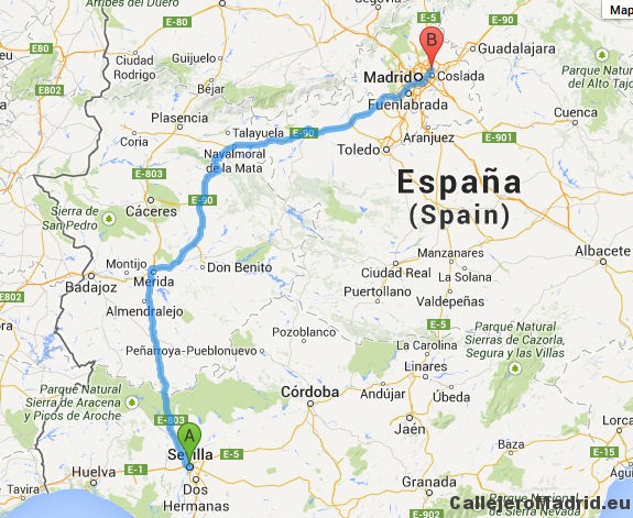 Mapa trayecto Sevilla / Aeropuerto Barajas